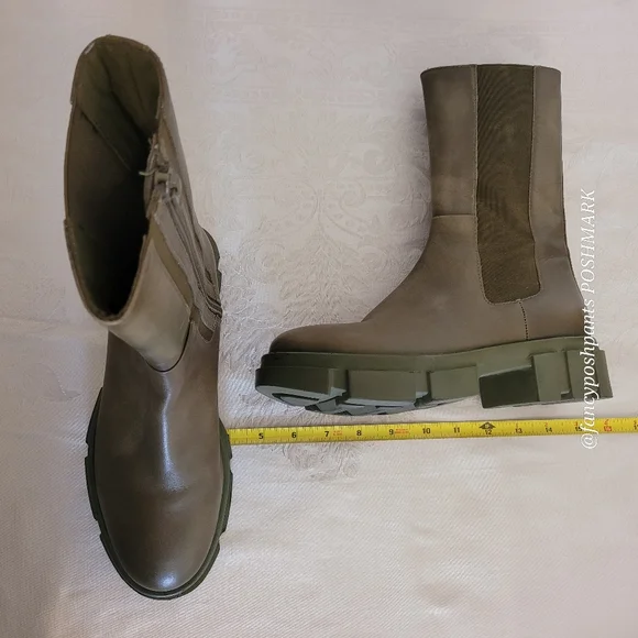 new!FREE PEOPLE olive green soft leather combat boot lug sole zipper elastic lux - Picture 8 of 17